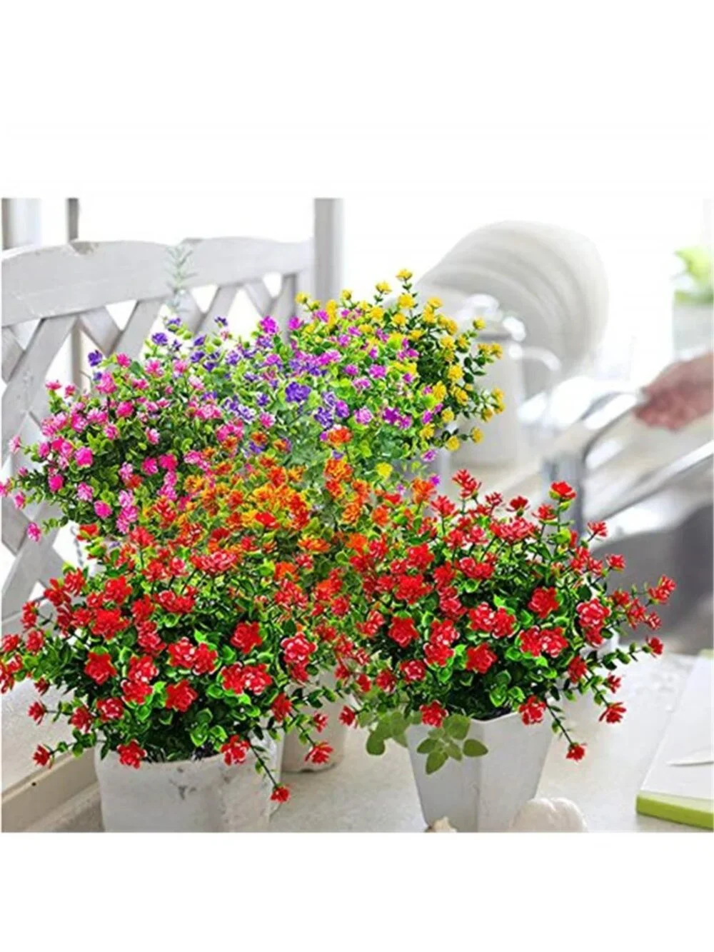 10 Bundle Faux Outdoor Flowers UV Resistant Fake Plastic Plants Red Eucalyptus